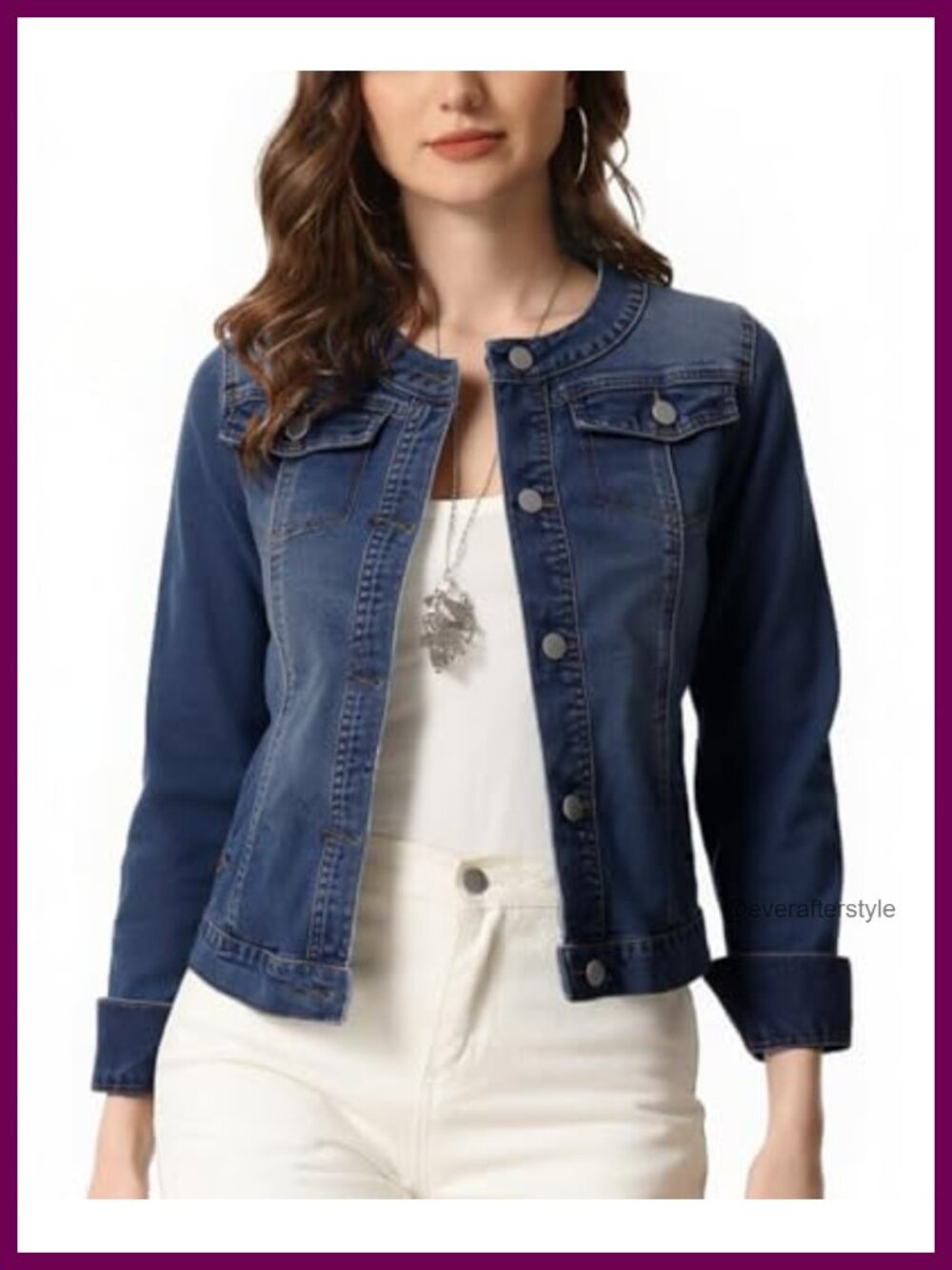 Women's Cropped Denim Jacket Casual Long Sleeve Button Down Jean Jacket